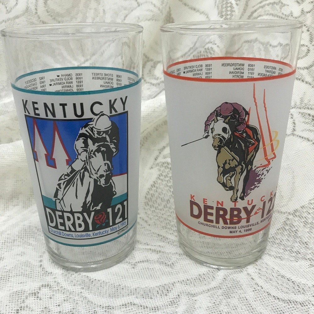 Vintage Kentucky Derby Glasses, 1995 Derby 121, 1996 Derby 122